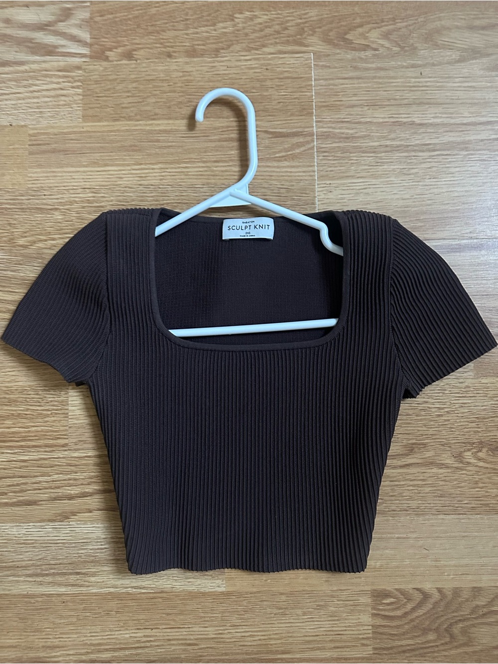 Babaton Chocolate Brown Ribbed Square-Neck Crop Top